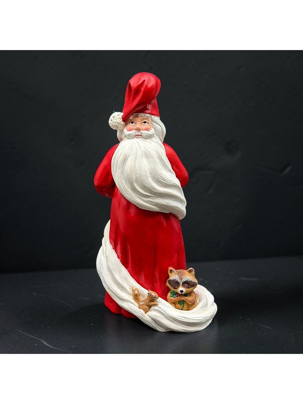 Vtg Santa Claus Woodland Animals Christmas Figurine Raccoon Squirrel Cardinal 6"